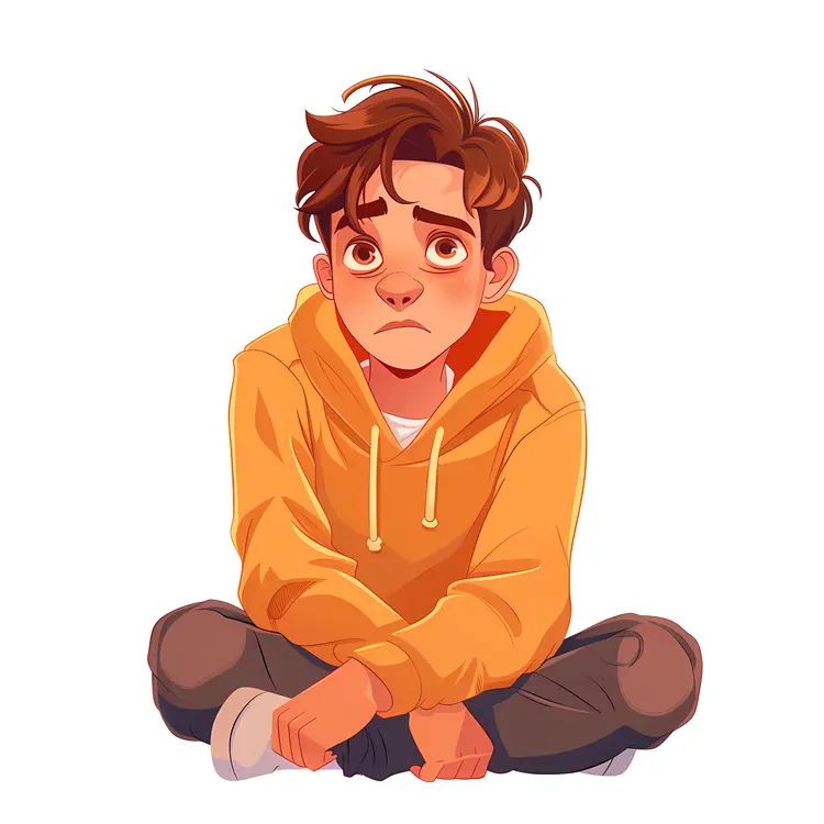 Sad Boy Sitting in Yellow Hoodie