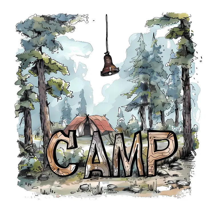 Camp Sign in Forest