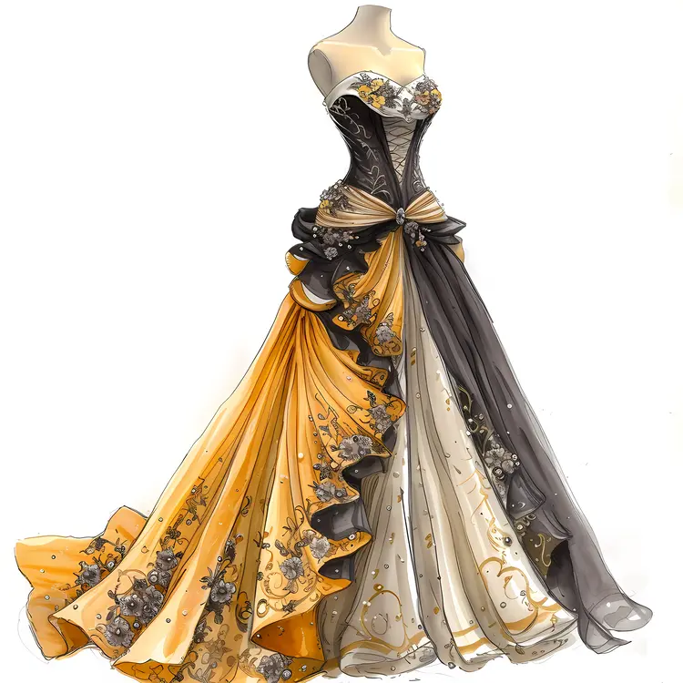 Yellow and Black Elegant Dress