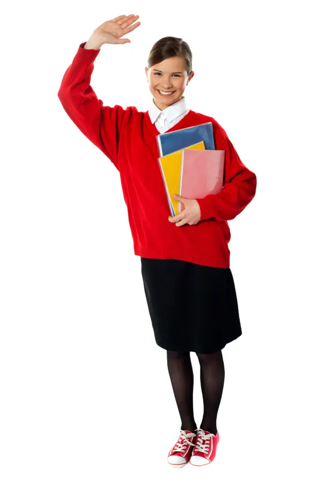 Student Girl in Red Sweater Holding Books