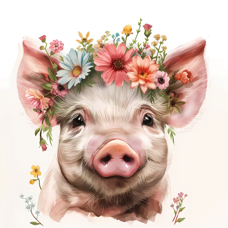 Piglet with Floral Crown