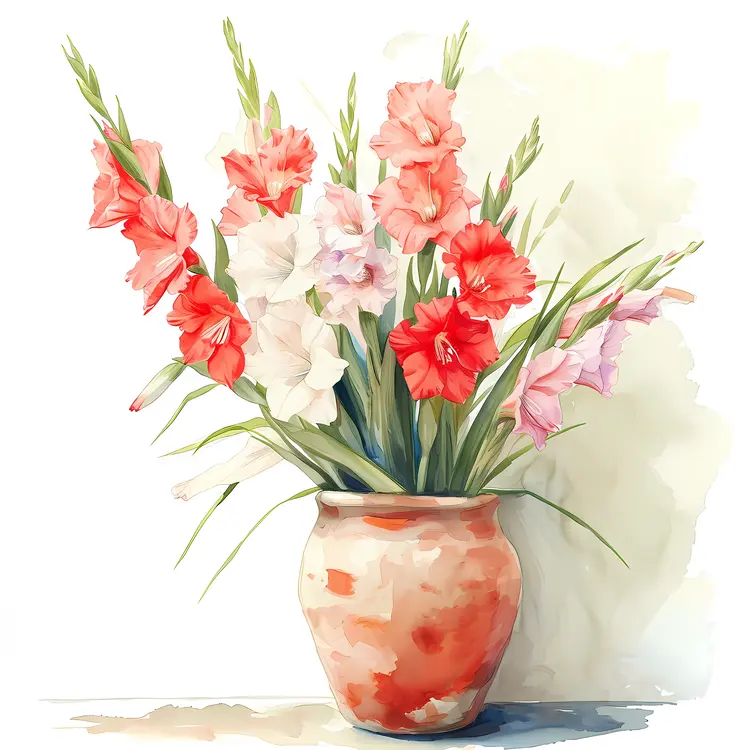 Gladiolus Flowers in a Pot