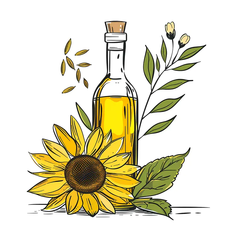 Illustration of Sunflower Oil Bottle with Sunflower