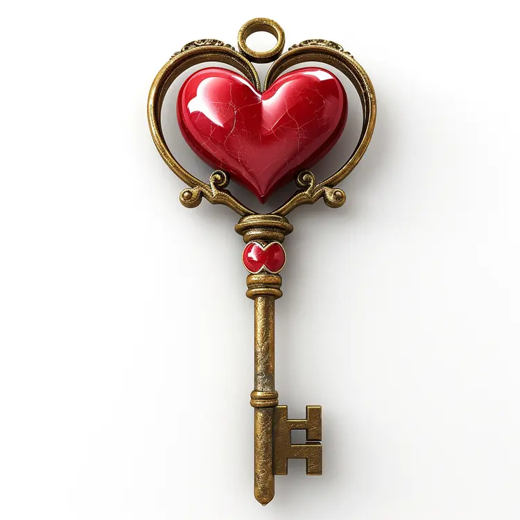 Antique Red Heart Key with Elegant Design