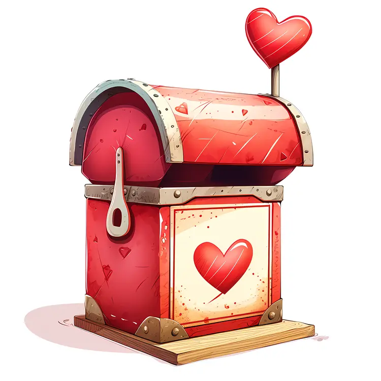 Cartoon Red Mailbox with Heart Flag for Valentine's Day
