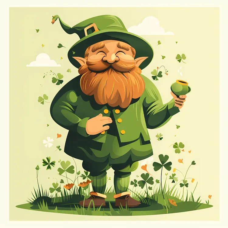 Leprechaun with Pipe in Green Outfit