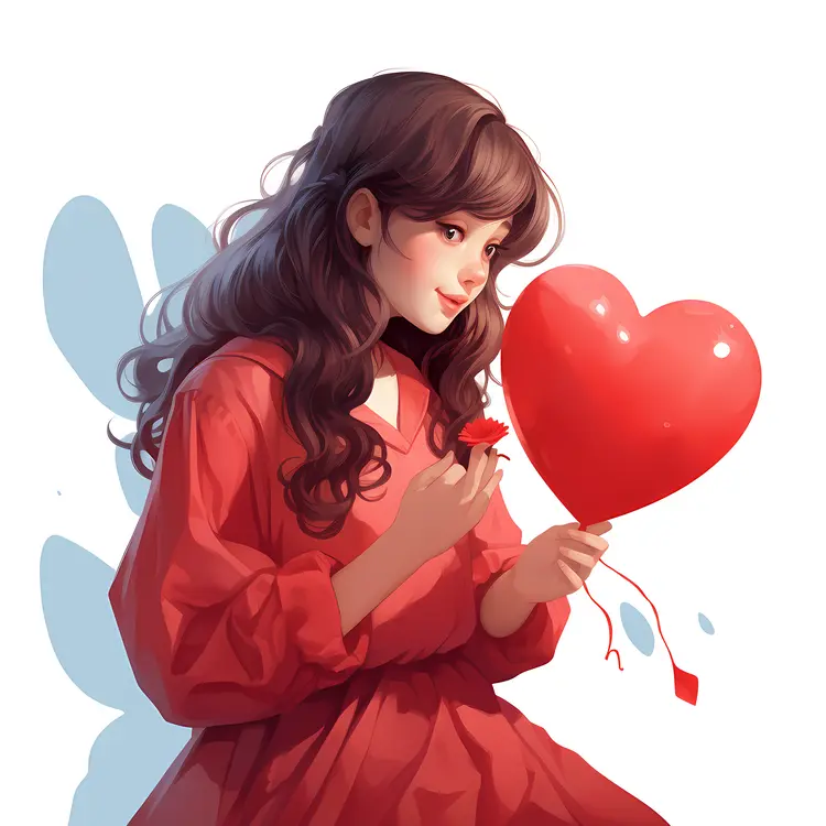 Girl Holding Red Heart Balloon