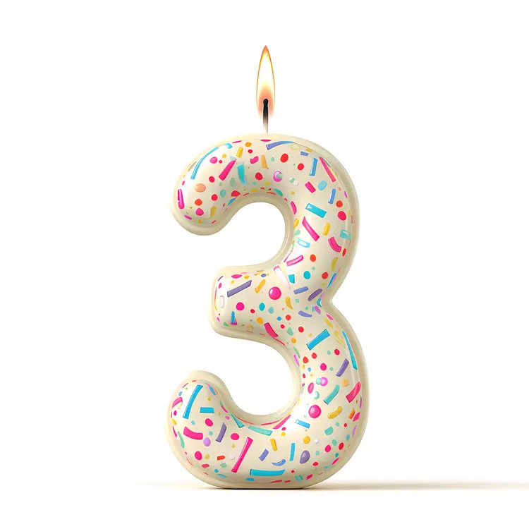 Sprinkled Number 3 Candle for Birthday Celebration