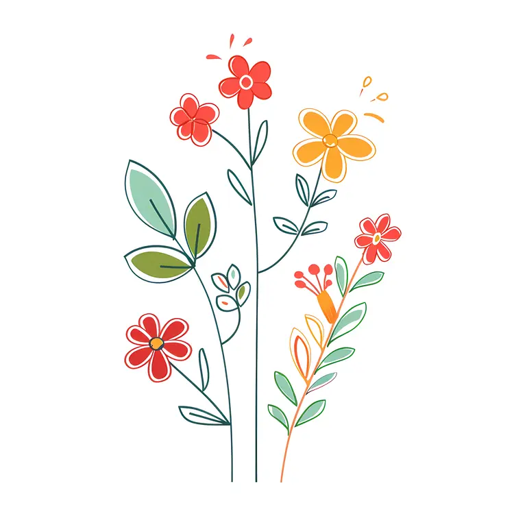 Simple Colorful Doodle Flowers
