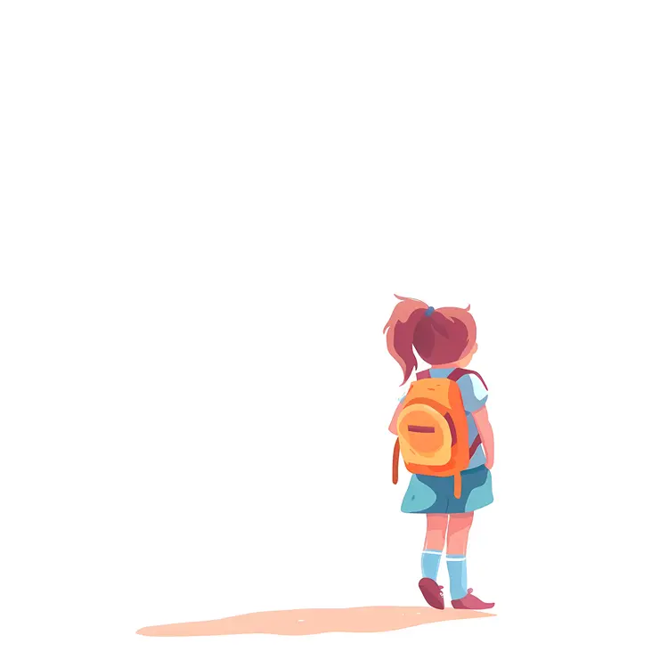Child with Backpack Standing Alone
