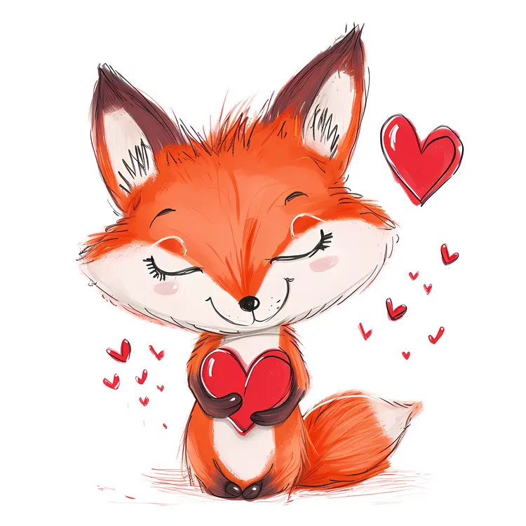 Cute Fox Holding a Heart