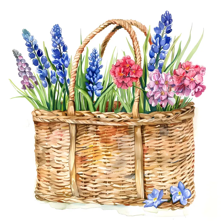 Wicker Basket with Colorful Flowers
