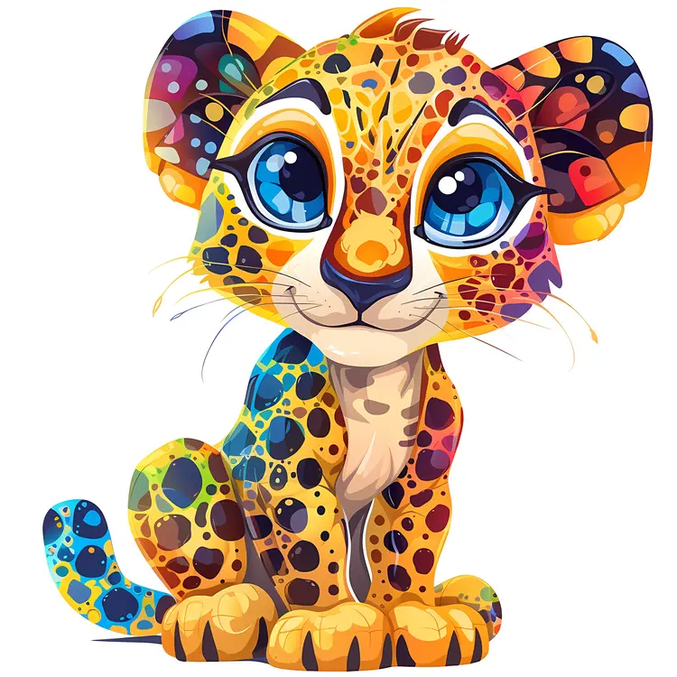 Colorful Leopard Cub with Blue Eyes