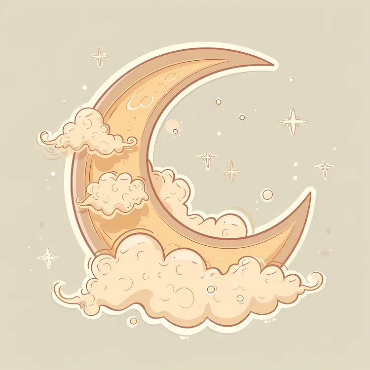 Crescent Moon with Clouds and Stars