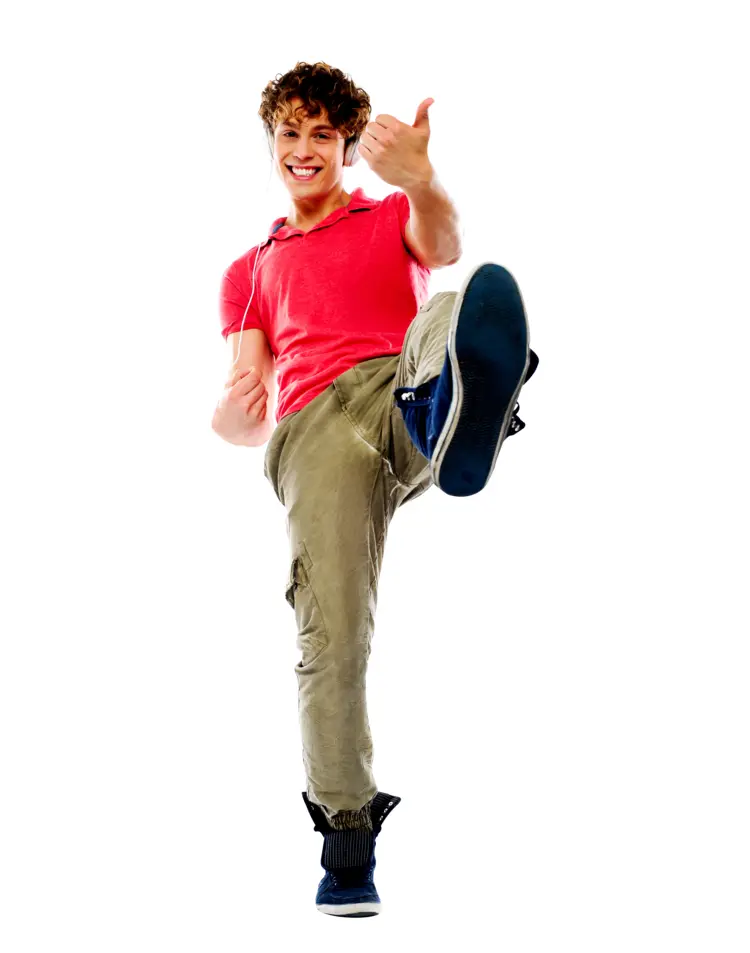 Man in Red Shirt Kicking Playfully