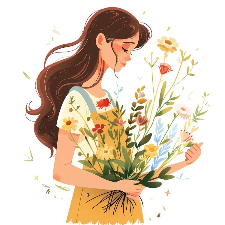 Woman Holding a Floral Bouquet