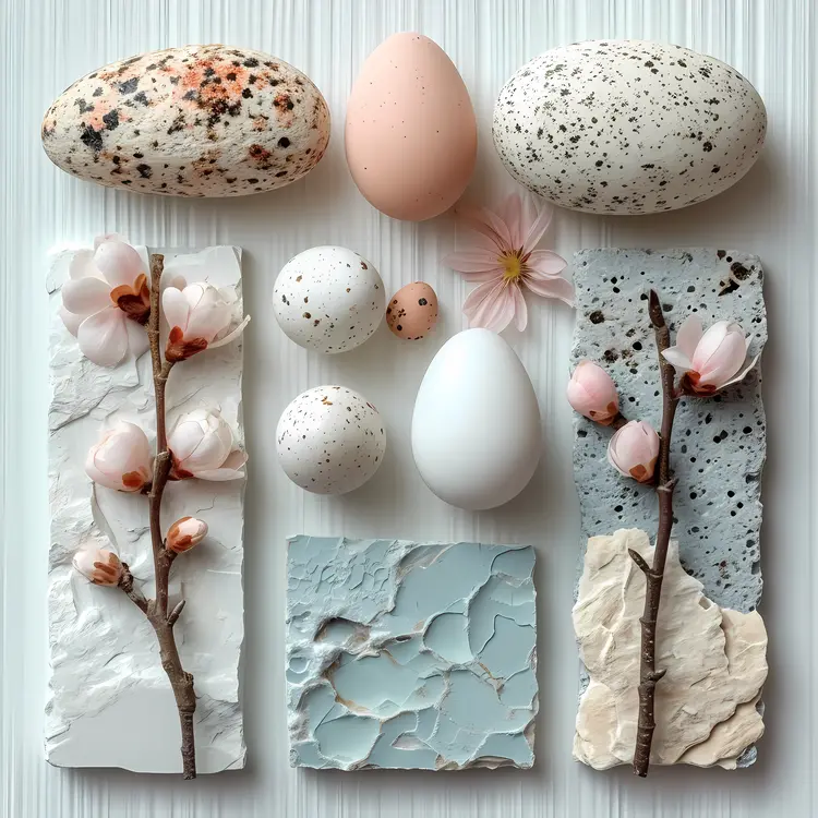 Decorative Eggs with Blossoms and Stones