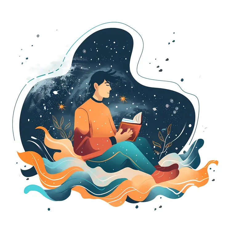 Boy Reading in a Starry Night