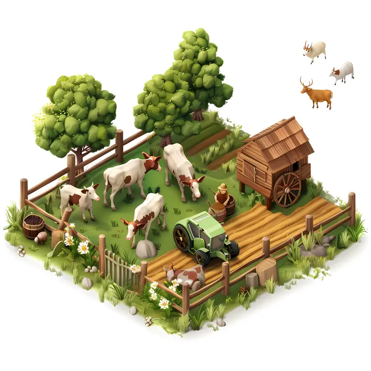 Cows Grazing in a Fenced Pasture