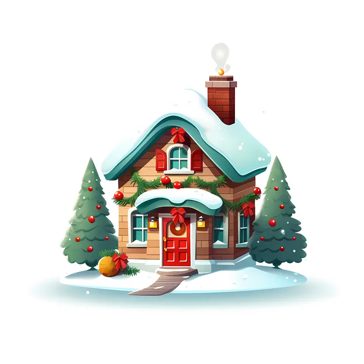 Small cute doodle house with Christmas decorations