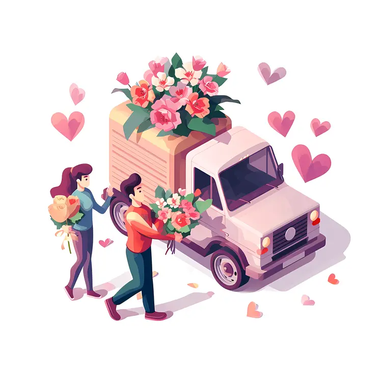 People Delivering Flowers with Truck