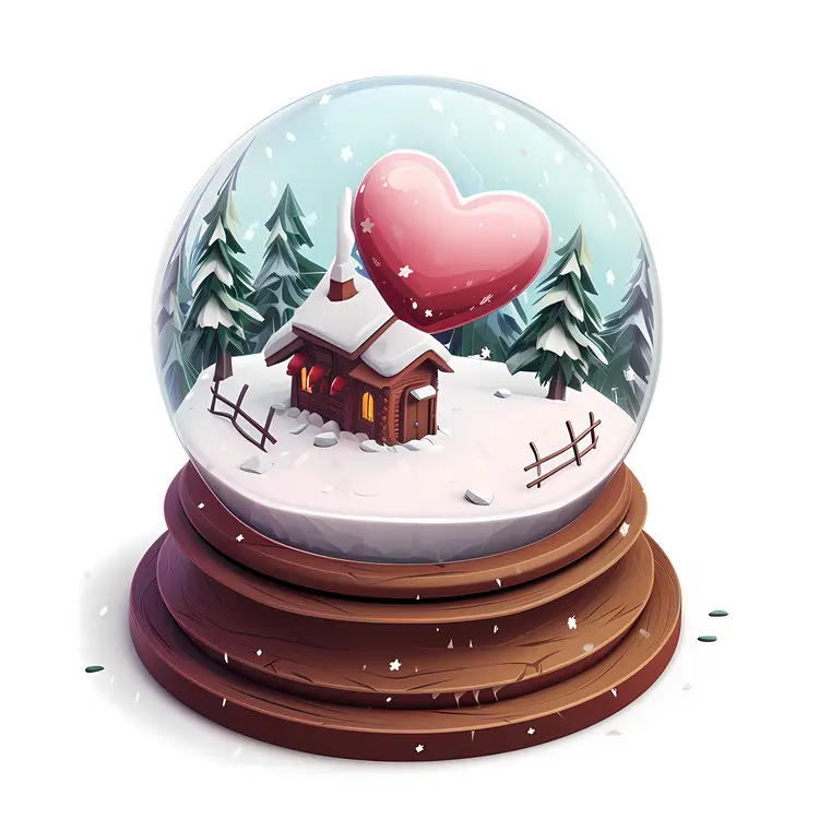 Heart snow globe with cabin in snow