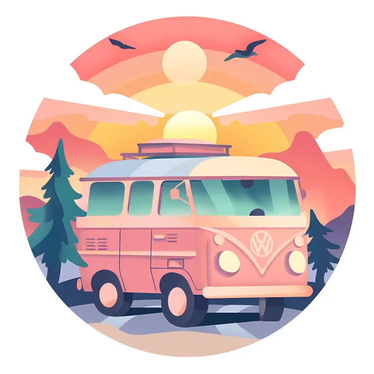 Van at Sunset with Mountain Background