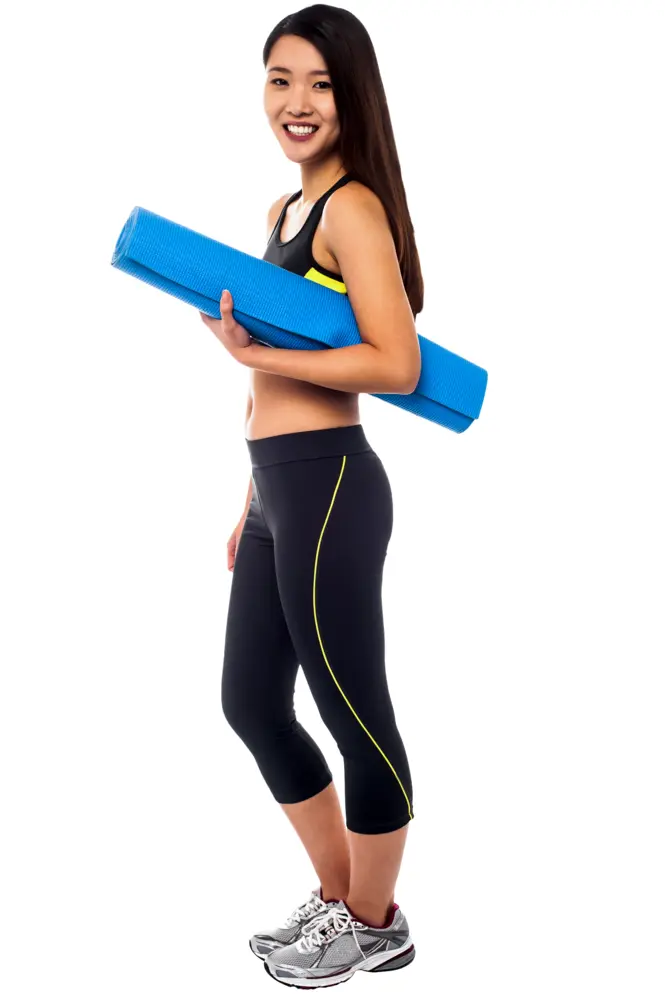Woman Holding Blue Yoga Mat