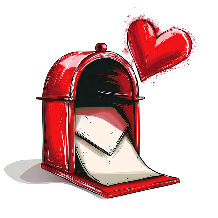 Red Mailbox with Heart and Letters for Valentine's Day