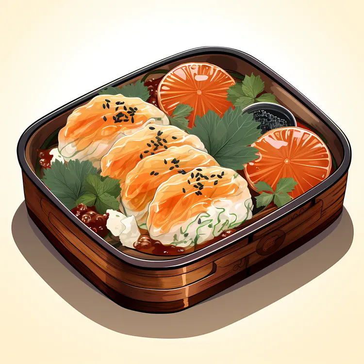 Bento Box with Fresh Ingredients and Citrus