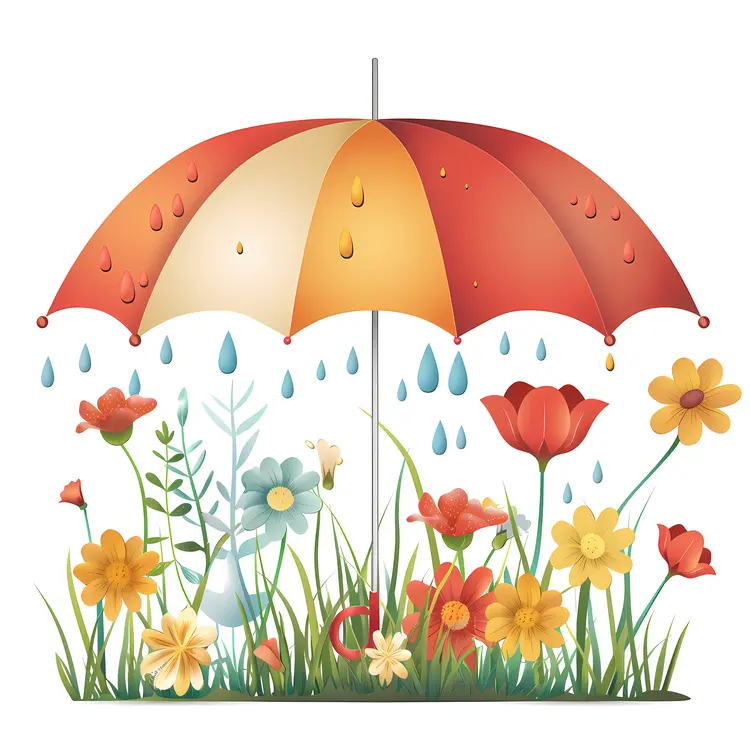 Red and Yellow Umbrella with Flowers
