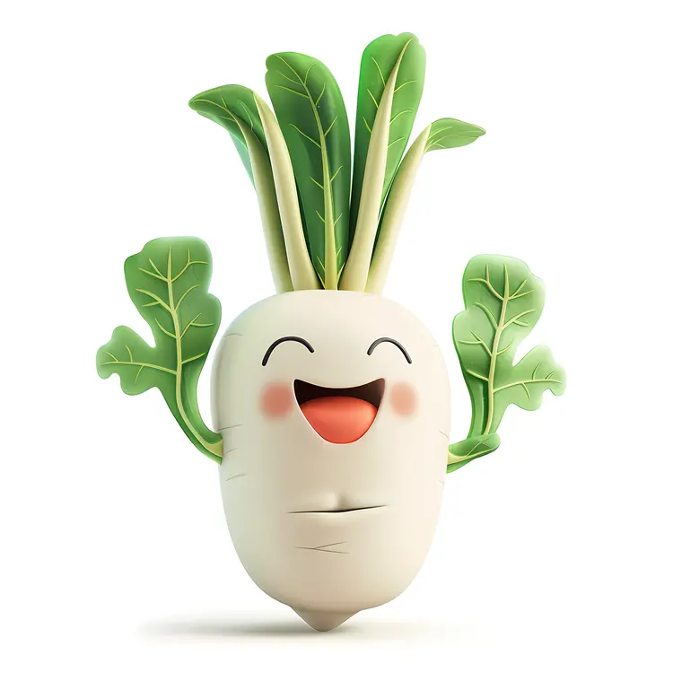 Happy White Radish Cartoon