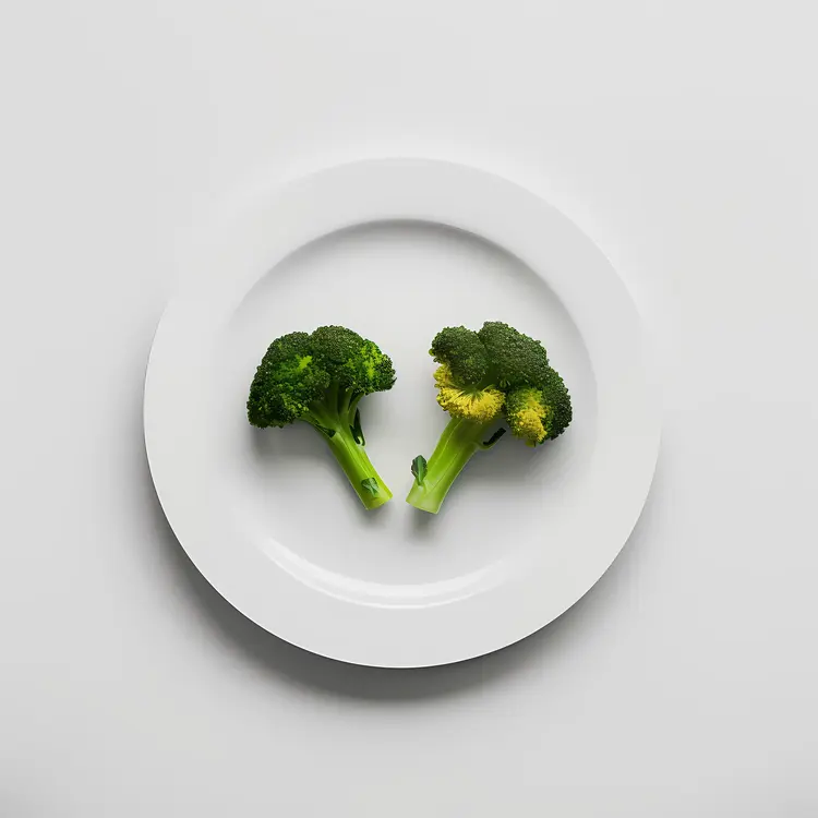 Two Pieces of Broccoli on White Plate