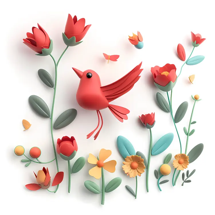 Cute Paper Bird with Flowers