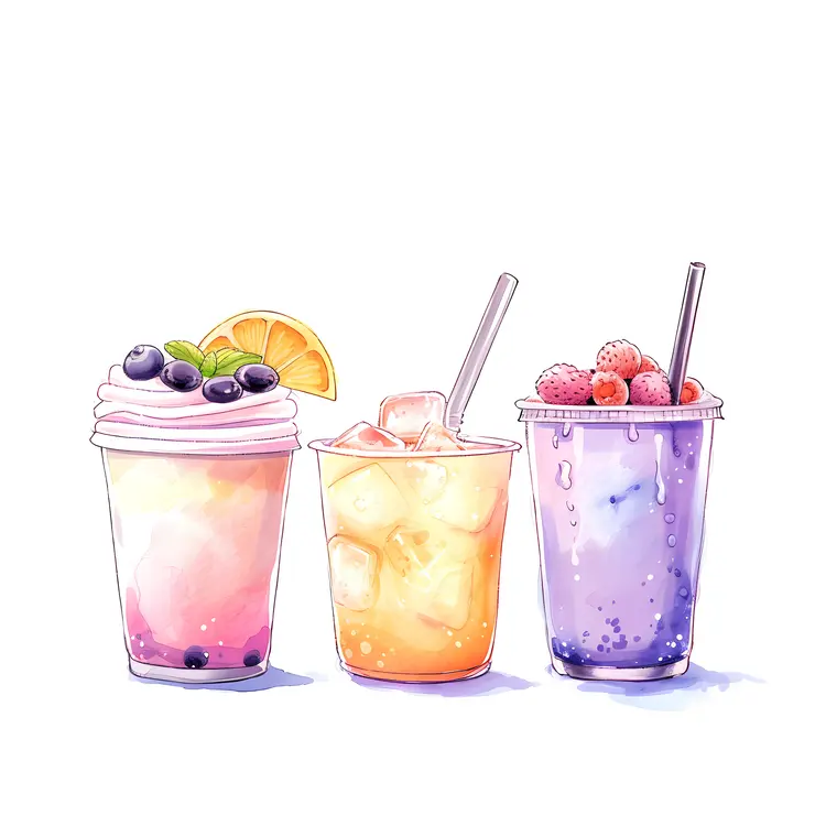 Three Refreshing Drinks with Straws