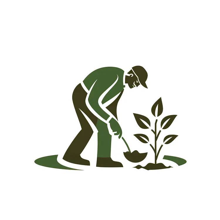 Green and Brown Gardener Planting Illustration