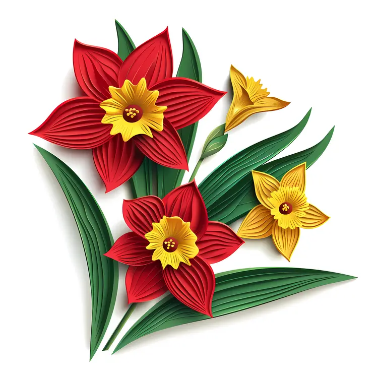 Paper Art Red and Yellow Daffodils