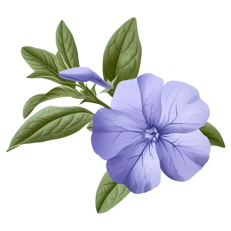 Single Blue Flower with Green Leaves