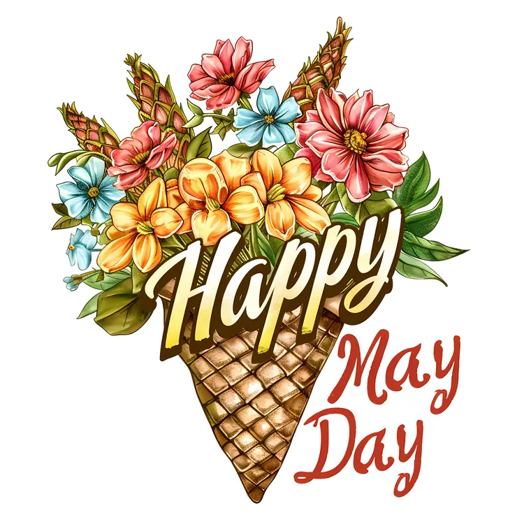Happy May Day with Colorful Flowers