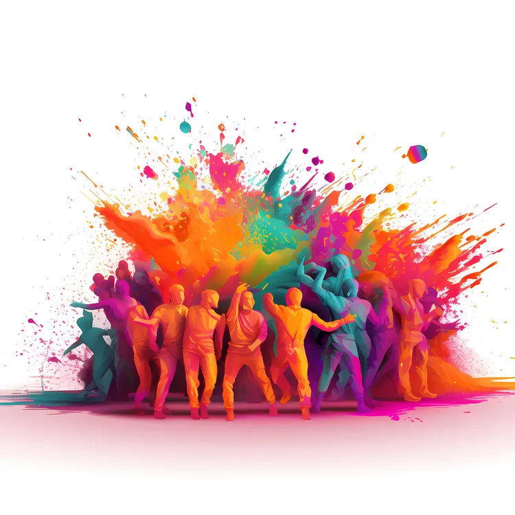 Group of People with Colorful Splashes