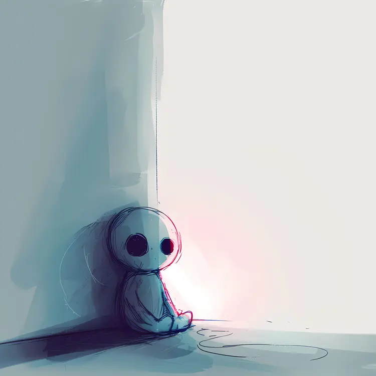 Lonely Doodle Character in Corner