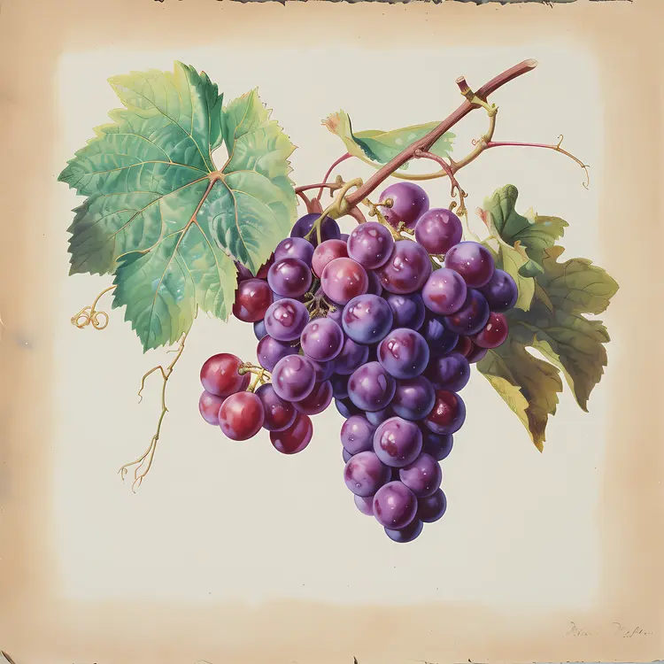 Fresh Purple Grapes on Vine