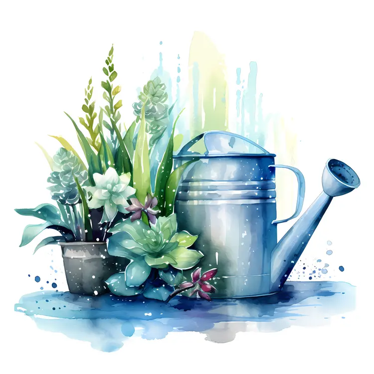 Watering Can with Plants
