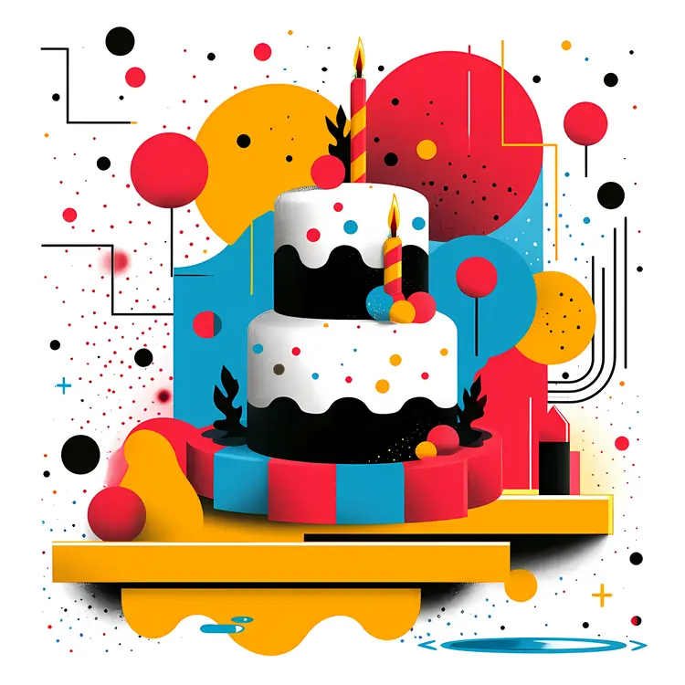 Colorful Abstract Cake with Striped Candle