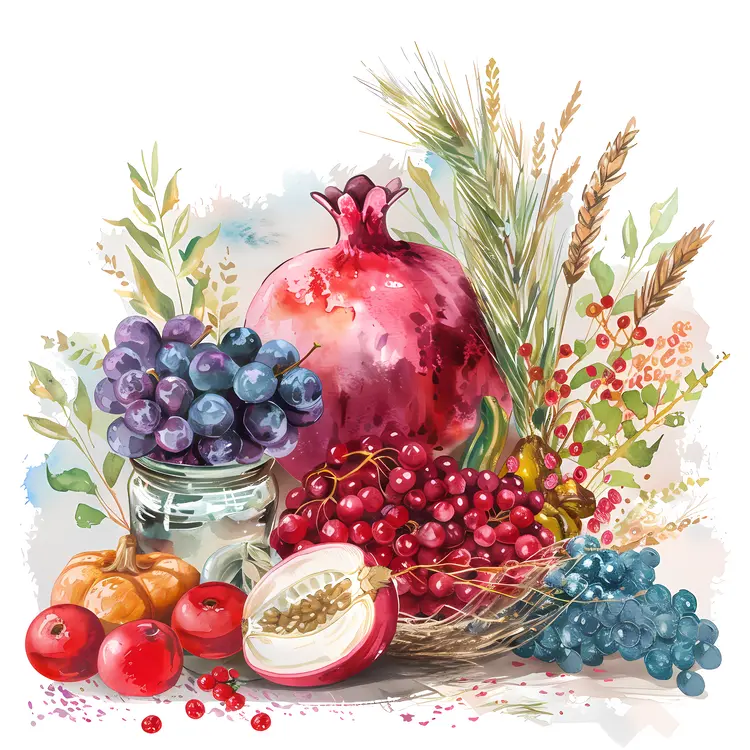 Colorful Fruit Arrangement with Pomegranate and Grapes