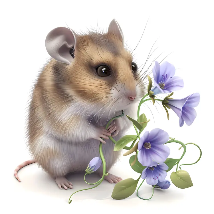 Cute Hamster Holding Flowers