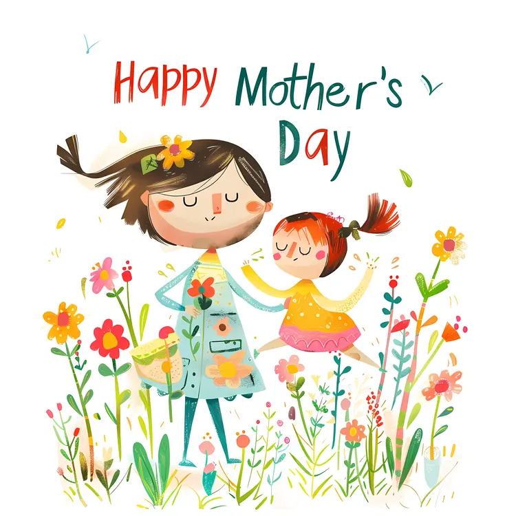 Happy Mother's Day Illustration with Mother and Child