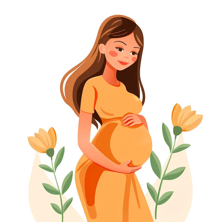 Pregnant Woman in Yellow Dress with Flowers