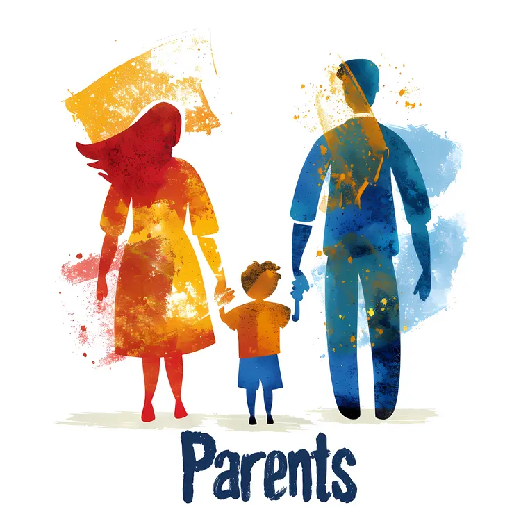 Colorful Illustration of Parents with Child