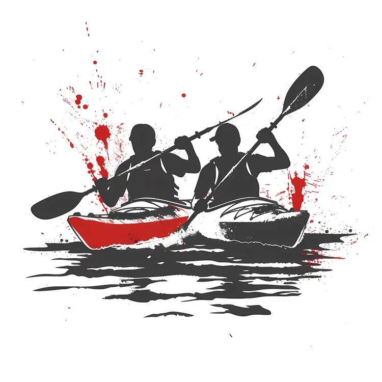Two Kayakers in Red and Black Kayaks